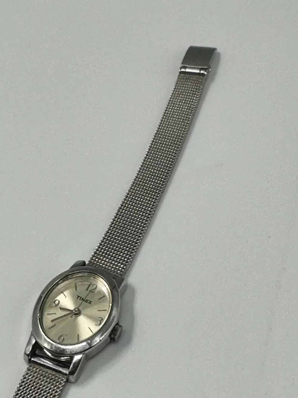 3/$30 Timex Watch Women Silver Tone Oval Dial 18MM Mesh Band New Battery